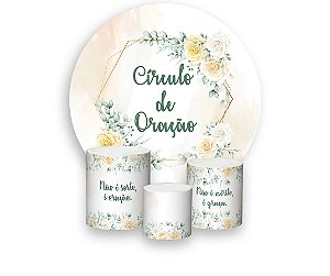 Painel De Festa Redondo 1,50 x 1,50 + Trio De Capas Cilindro - Circulo de Oração Bege 016