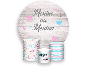 Painel De Festa Redondo 1,50 x 1,50 + Trio De Capas Cilindro - Chá de Revelação Menina ou Menino 019