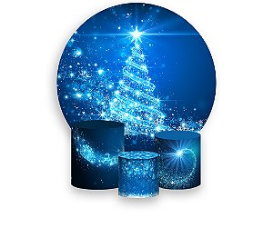 Painel De Festa Redondo 1,50 x 1,50 + Trio De Capas Cilindro -  Natal Azul Iluminado 030