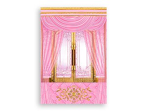 Painel De Festa Vertical 1,50 x 2,20 - Realeza Rosa e Dourado 001