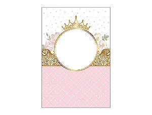 Painel De Festa Vertical 1,50 x 2,20 - Coroa Realeza Rosa com Arabesco Dourado 007