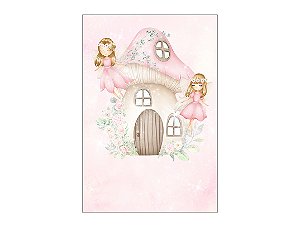 Painel De Festa Vertical 1,50 x 2,20 - Fadas Casinha Cogumelo com Flores 016
