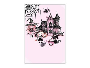 Painel De Festa Vertical 1,50 x 2,20 - Halloween Bruxinha Rosa e Preto 044