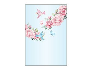 Painel De Festa Vertical 1,50 x 2,20 - Flores Rosas Fundo Azul Claro 002