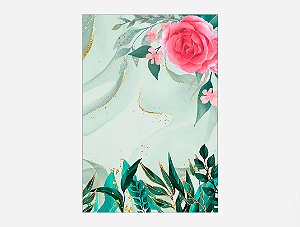 Painel De Festa Vertical 1,50 x 2,20 - Flor Rosa com Efeito Mármore Verde 024