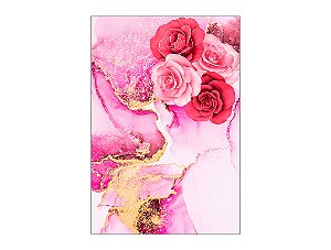 Painel De Festa Vertical 1,50 x 2,20 - Flores Efeito Mármore Rosa e Dourado 028