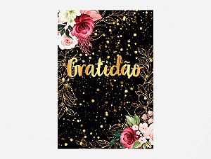 Painel De Festa Vertical 1,50 x 2,20 - Gratidão Dourado Floral 042