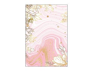 Painel De Festa Vertical 1,50 x 2,20 - Flores Efeito Mámore Rosa e Dourado 043