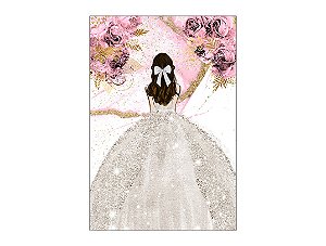 Painel De Festa Vertical 1,50 x 2,20 - Princesa Vestido Branco com Flores Rosas 099