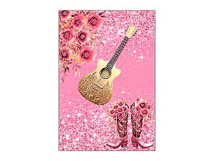 Painel De Festa Vertical 1,50 x 2,20 - Boiadeira Bota de Flores Rosa 036