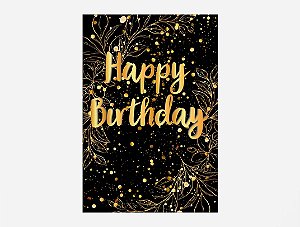 Painel De Festa Vertical 1,50 x 2,20 - Efeito Brilhos Happy Birthday Dourado 004