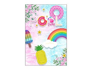 Painel De Festa Vertical 1,50 x 2,20 - Pool Party Azul e Rosa 001