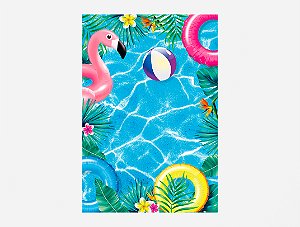 Painel De Festa Vertical 1,50 x 2,20 - Pool Party Flamingo e Boias 003