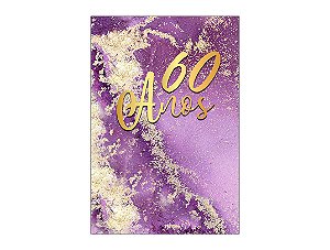 Painel De Festa Vertical 1,50 x 2,20 - Efeito Mármore Roxo com Dourado 60 Anos 047