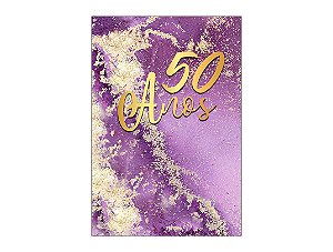 Painel De Festa Vertical 1,50 x 2,20 - Efeito Mármore Roxo com Dourado 50 Anos 048