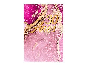 Painel De Festa Vertical 1,50 x 2,20 - Efeito Mármore Pink com Dourado 30 Anos 167