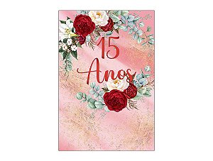 Painel De Festa Vertical 1,50 x 2,20 - Efeito Mármore Floral Idade 15 Anos 174
