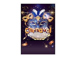 Painel De Festa Vertical 1,50 x 2,20 - Carnaval Dourado com Azul 021