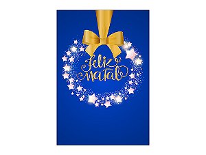 Painel De Festa Vertical 1,50 x 2,20 - Feliz Natal Azul e Dourado 036