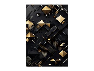 Painel De Festa Vertical 1,50 x 2,20 - Efeito Geométrico Preto com Dourado 023