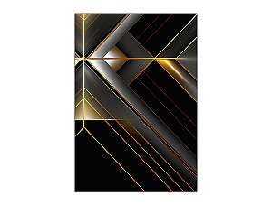 Painel De Festa Vertical 1,50 x 2,20 - Efeito Geométrico Preto com Dourado Chique 024