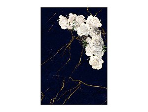 Painel De Festa Vertical 1,50 x 2,20 - Efeito Geométrico Azul Floral Branco 029