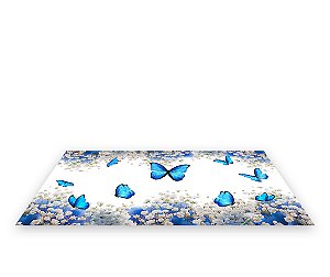 Painel De Festa Tapete Em Lona 2,50x1,35 - Borboleta Azul Floral 002