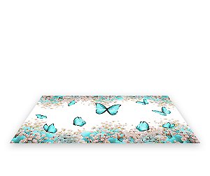 Painel De Festa Tapete Em Lona 2,50x1,35 - Borboleta Turquesa Floral 007