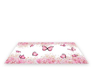 Painel De Festa Tapete Em Lona 2,50x1,35 - Borboleta Rosa Suave Floral 009