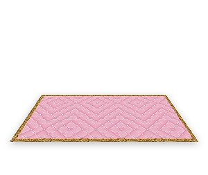 Painel De Festa Tapete Em Lona 2,50x1,35 - Capitonê Realeza Rosa Moldura Dourado 003