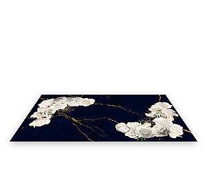 Painel De Festa Tapete Em Lona 2,50x1,35 - Efeito Geométrico Floral Branco com Azul 022