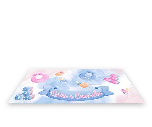 Painel De Festa Tapete Em Lona 2,50x1,35 - Chá Revelação Baby Azul e Rosa 003