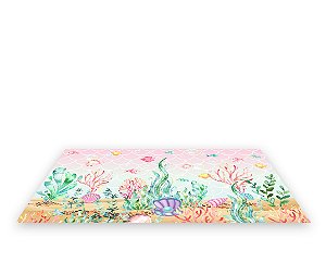 Painel De Festa Tapete Em Lona 2,50x1,35 - Fundo do Mar Verde e Rosa 016
