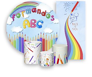Painel De Festa + Trio De Capas Cilindro + Faixa Veste Fácil - Formatura ABC Colorido 002