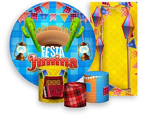 Painel De Festa + Trio De Capas Cilindro + Faixa Veste Fácil - Festa Junina Chapéu Caipira 007