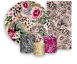 Painel De Festa + Trio De Capas Cilindro + Faixa Veste Fácil - Efeito Peles de Animais 008