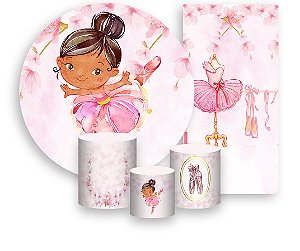 Painel De Festa + Trio De Capas Cilindro + Faixa Veste Fácil - Bailarina Tutu Rosa 012