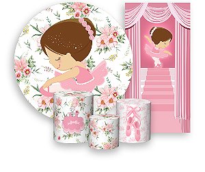 Painel De Festa + Trio De Capas Cilindro + Faixa Veste Fácil - Bailarina Rosa Cute 014