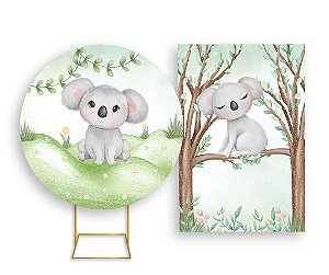 Painel De Festa Redondo 1,50x1,50 + Vertical 1,50x2,20 - Safari Coala Cute 025