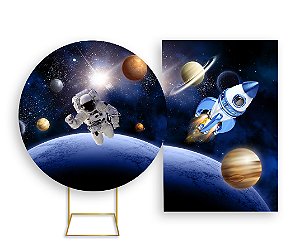 Painel De Festa Redondo 1,50x1,50 + Vertical 1,50x2,20 - Astronauta Realista 002