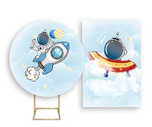 Painel De Festa Redondo 1,50x1,50 + Vertical 1,50x2,20 - Astronauta Cute no Foguete 005