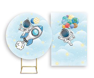 Painel De Festa Redondo 1,50x1,50 + Vertical 1,50x2,20 - Astronauta Cute céu Azul 008