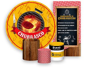 Painel De Festa + Trio De Capas Cilindro + Faixa Veste Fácil - Churrasco 001