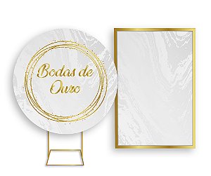 Painel De Festa Redondo 1,50x1,50 + Vertical 1,50x2,20 - Bodas de Ouro Frame Dourado 001