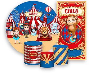 Painel De Festa + Trio De Capas Cilindro + Faixa Veste Fácil - Circo Clássico Cute 013