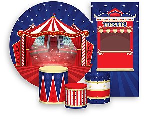 Painel De Festa + Trio De Capas Cilindro + Faixa Veste Fácil - Circo Clássico Céu Estrelado 025