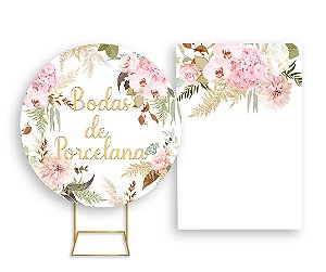 Painel De Festa Redondo 1,50x1,50 + Vertical 1,50x2,20 - Bodas de Porcelana Floral 012