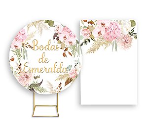 Painel De Festa Redondo 1,50x1,50 + Vertical 1,50x2,20 - Bodas de Esmeralda Floral 015