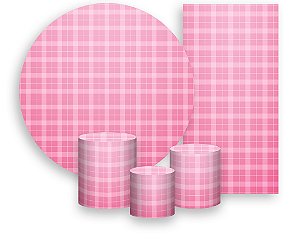 Painel De Festa + Trio De Capas Cilindro + Faixa Veste Fácil - Estampa Xadrez Rosa 024