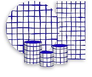 Painel De Festa + Trio De Capas Cilindro + Faixa Veste Fácil - Estampa Grid Azul Royal 032